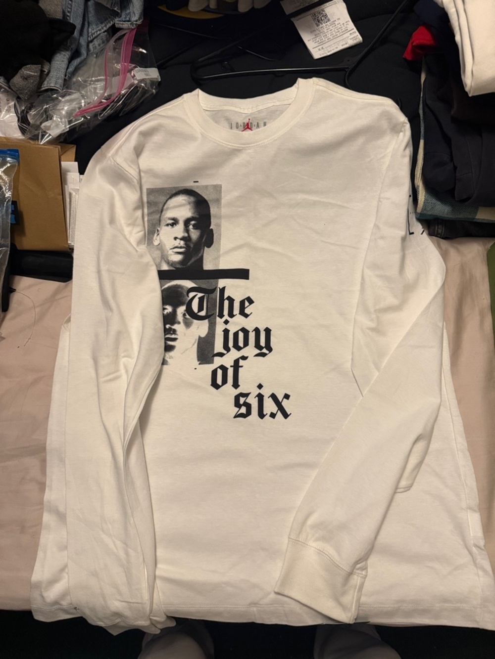 Graphic Long Sleeve Tee "The Joy of Six" - White with Black Print